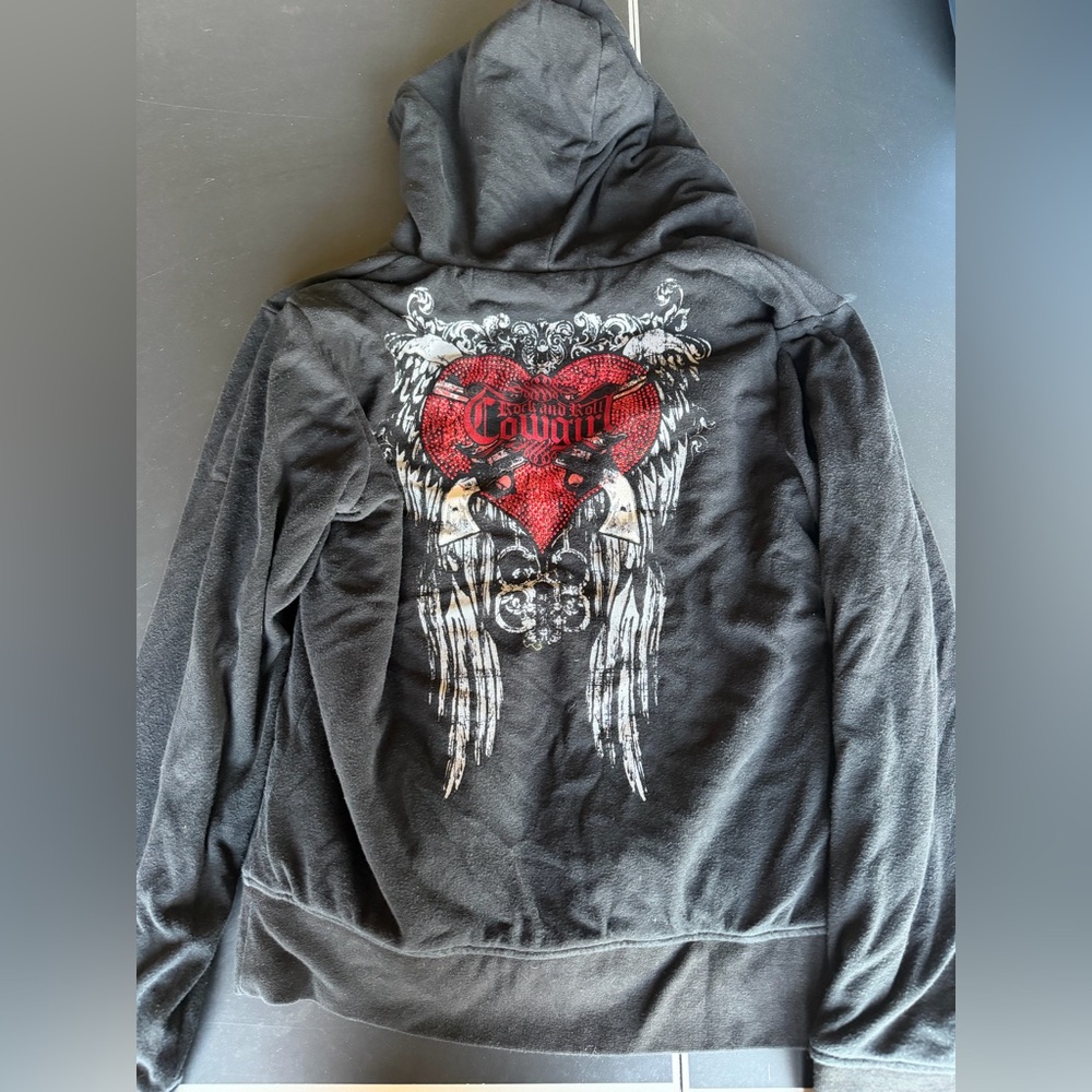Rock & Roll Cowgirl Black Lined Zip Up with Red and Silver Accents - Picture 2 of 6